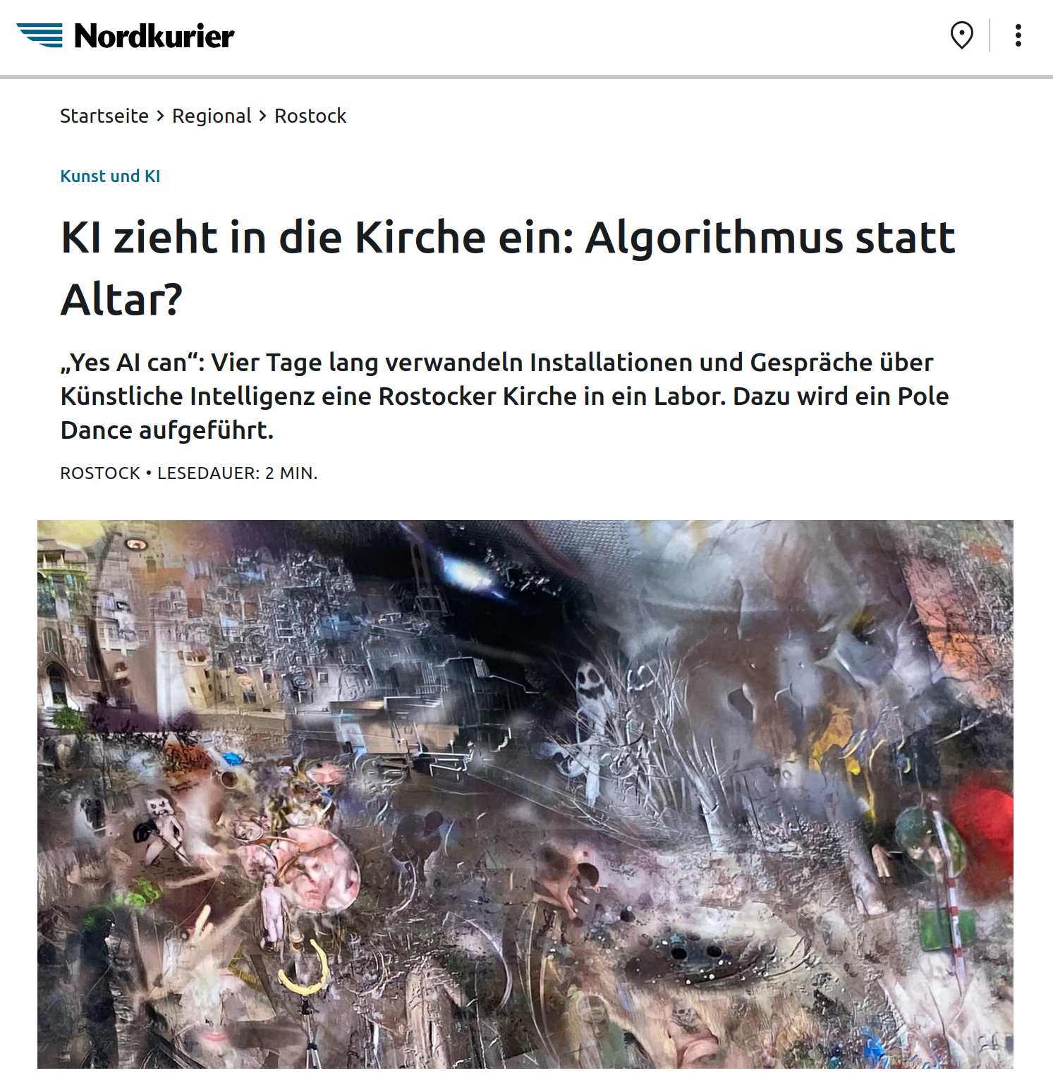 Nordkurier article about Algorithmus statt Altar
