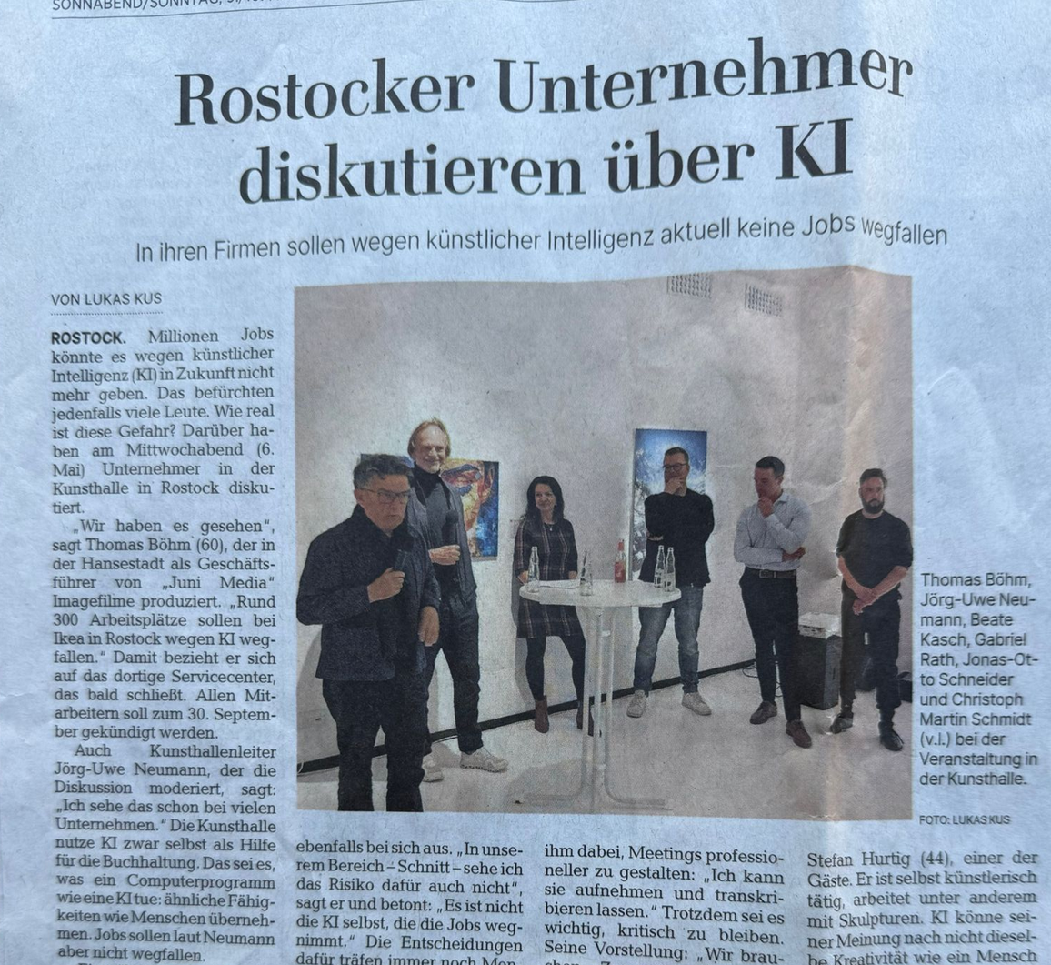 Ostsee-Zeitung Artikel: Rostocker Unternehmer diskutieren über KI